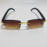 mens and womens brown and gold rimless square sunglasses 