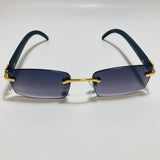 mens and womens black and gold rimless square sunglasses 