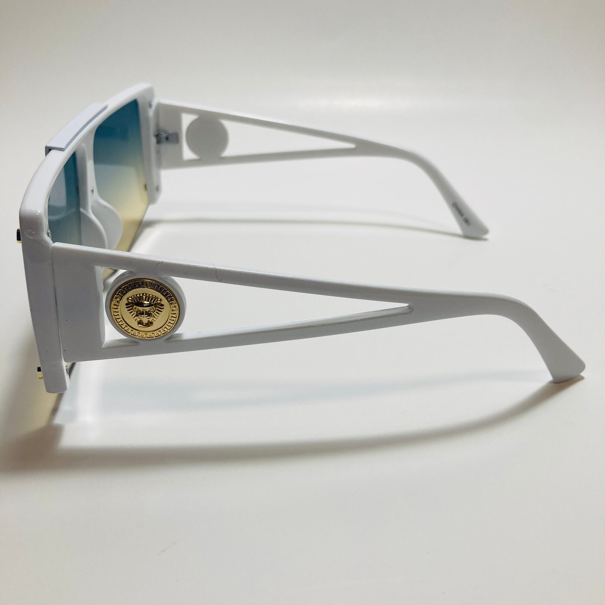 womens white blue and yellow oversize shield sunglasses