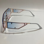 womens blue pink and gold shield sunglasses