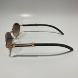 mens and womens gray and gold round sunglasses