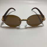 mens and womens rimless round gold diamond sunglasses with brown lenses