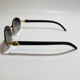 mens and womens rimless round gold diamond sunglasses with black lenses
