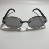mens and womens rimless round silver diamond sunglasses with gray lenses