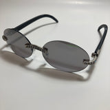 mens and womens rimless round silver diamond sunglasses with gray lenses