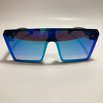 womens black and blue mirrored shield sunglasses