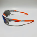 mens white orange and blue wrap around mirrored sunglasses