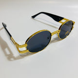 mens and womens gold and black round sunglasses