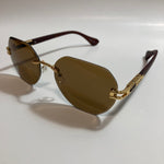 brown and gold rimless sunglasses