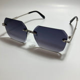 womens black and silver rimless square rhinestone sunglasses