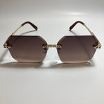 womens brown and gold rimless square rhinestone sunglasses