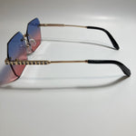 womens pink blue and gold rimless square rhinestone sunglasses