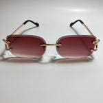 mens and womens red and gold rimless square sunglasses 