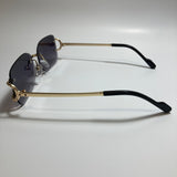 mens and womens black and gold rimless square sunglasses 