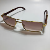 womens and mens brown and gold square metal sunglasses