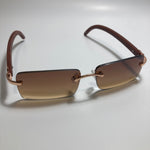 mens and womens brown and gold rimless square sunglasses