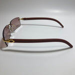 mens and womens brown and gold rimless square sunglasses