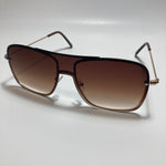 mens and womens brown and gold shield aviator sunglasses